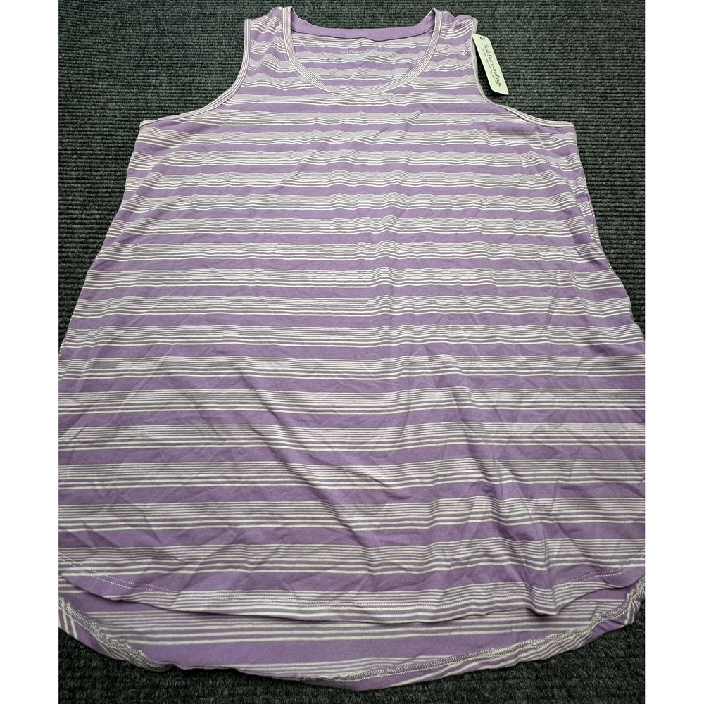 Soft Surroundings Tank Top Womens 1X Purple White Striped Pima Cotton Sleeveless